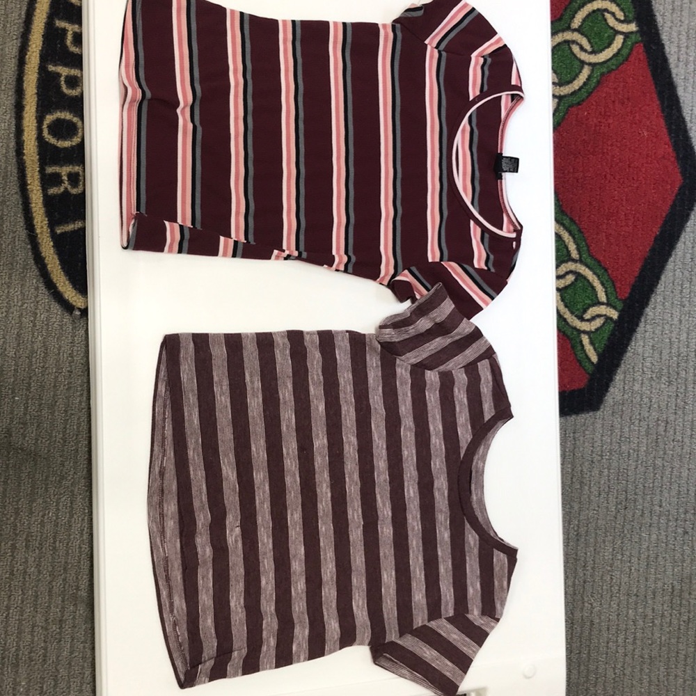 Striped shirts. Burgundy main color
